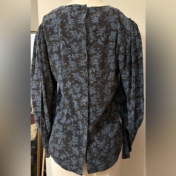Veronica Beard Black Clarke Silk Blouse. Button Back, Leg of Mutton Sleeves. - Picture 5 of 16